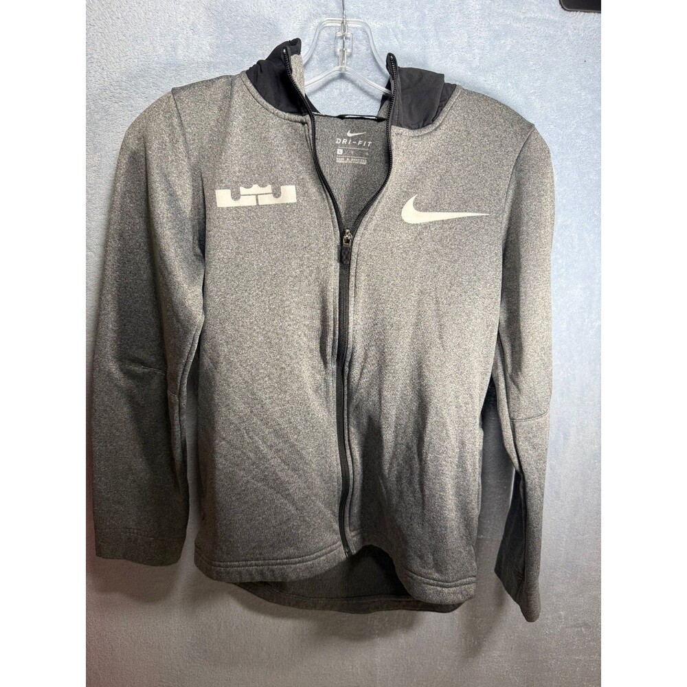 NIKE King Lebron James Lakers Boys Zip Up ThermaFit Hoodie gray/black Large